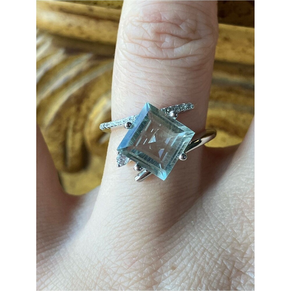 Natural Prasiolite Green Amethyst Sterling Silver Ring Size 6 - Picture 1 of 10